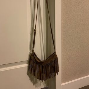 Brown fringe cross body bag